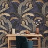 Botanische Tapete mit Pflanzen - Dschungel-Natur in Blau Hintergrund Angebot