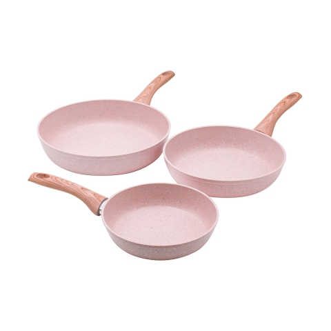 3-teiliges Pfannenset aus antihaftbeschichtetem Aluminium in Rosa Granitoptik Stonerose Aktion