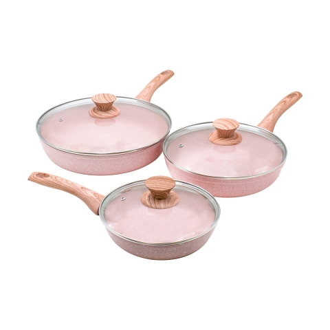 3-teiliges antihaftbeschichtetes Pfannenset aus Aluminium in Rosengranitoptik Stonerose Aktion