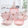 10-teiliges Induktions-Kochtopfset Granit-Effekt in Rosa Stonerose Verkauf