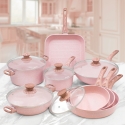 13-teiliges antihaftbeschichtetes Topf- und Pfannenset in Rosa Granit Stonerose Sales