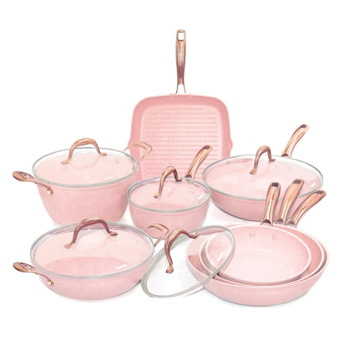 Stonerose 13-teiliges Kochgeschirr-Set, rosé Granit-Effekt, Edelstahlgriff Aktion