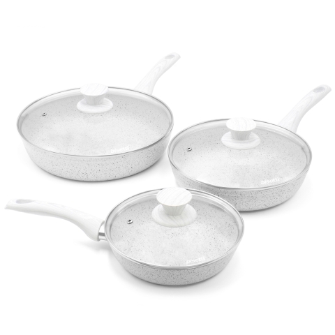 Set aus 3 antihaftbeschichteten Aluminiumpfannen mit Deckeln Bisetti Stonewhite Aktion
