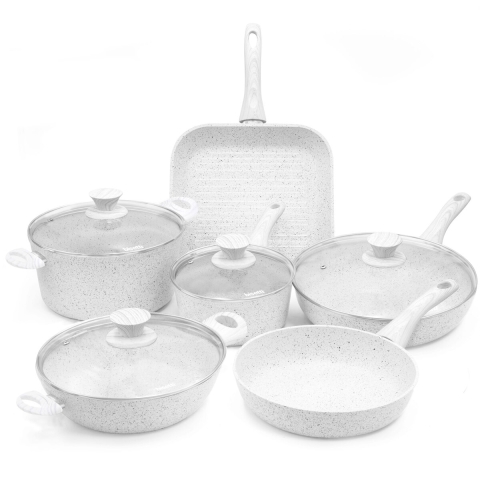 Set 10-teilig Kochgeschirr Aluminium Antihaft Bisetti Stonewhite Aktion