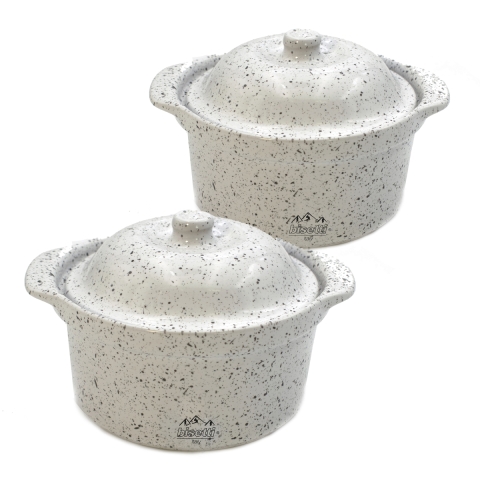 Set aus 2 Cocotte-Auflaufformen aus Keramik Stoneware Bisetti Stonewhite Aktion