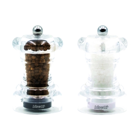 Bisetti Manuelles Salz- und Pfeffermühlenset, transparent, 10 cm Aktion