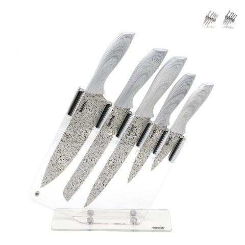 Set 5 Küchenmesser aus rostfreiem Stahl mit transparentem Messerblock Stonewhite Aktion
