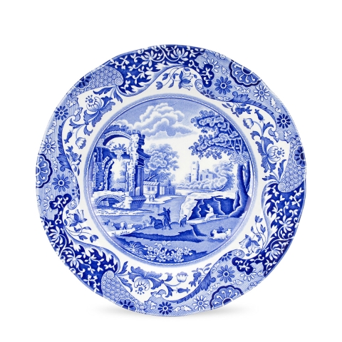 Set mit 4 flachen Tellern aus Terrakotta im englischen Stil 27x27x2cm Blue Italian Aktion
