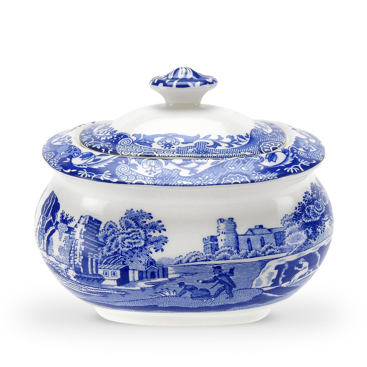 Zuckerdose mit Deckel aus dekorierter Terrakotta im englischen Stil Blue Italian Aktion Zuckerdose mit Deckel aus dekorierter Terrakotta im englischen Stil Blue Italian Aktion