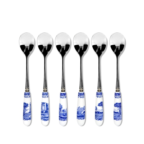 Set 6 Kaffeelöffel aus Stahl Keramik im englischen Stil Blue Italian Aktion