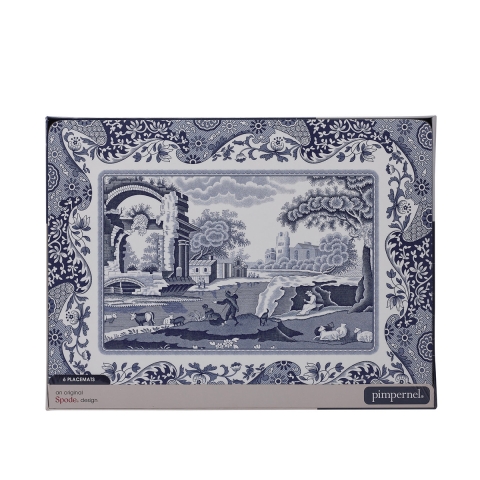 Blauer italienischer Satz aus 6 starren Tischunterlagen im englischen Stil 30,5x23cm Aktion