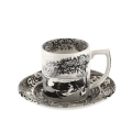 Kaffeetasse mit dekoriertem Unterteller im englischen Stil Black Italian Aktion