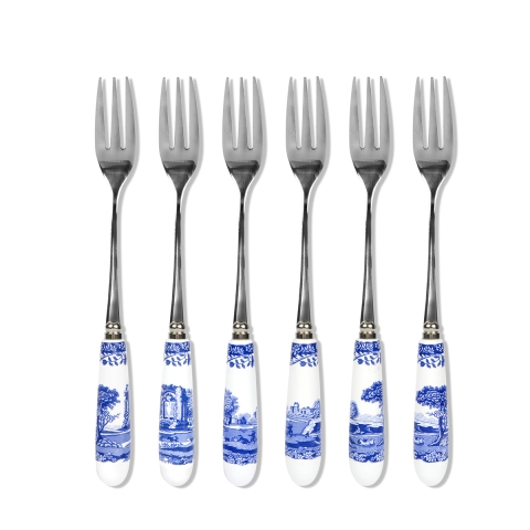 Set 6 Dessertgabeln Stahl Keramik englischer Stil Blue Italian Aktion