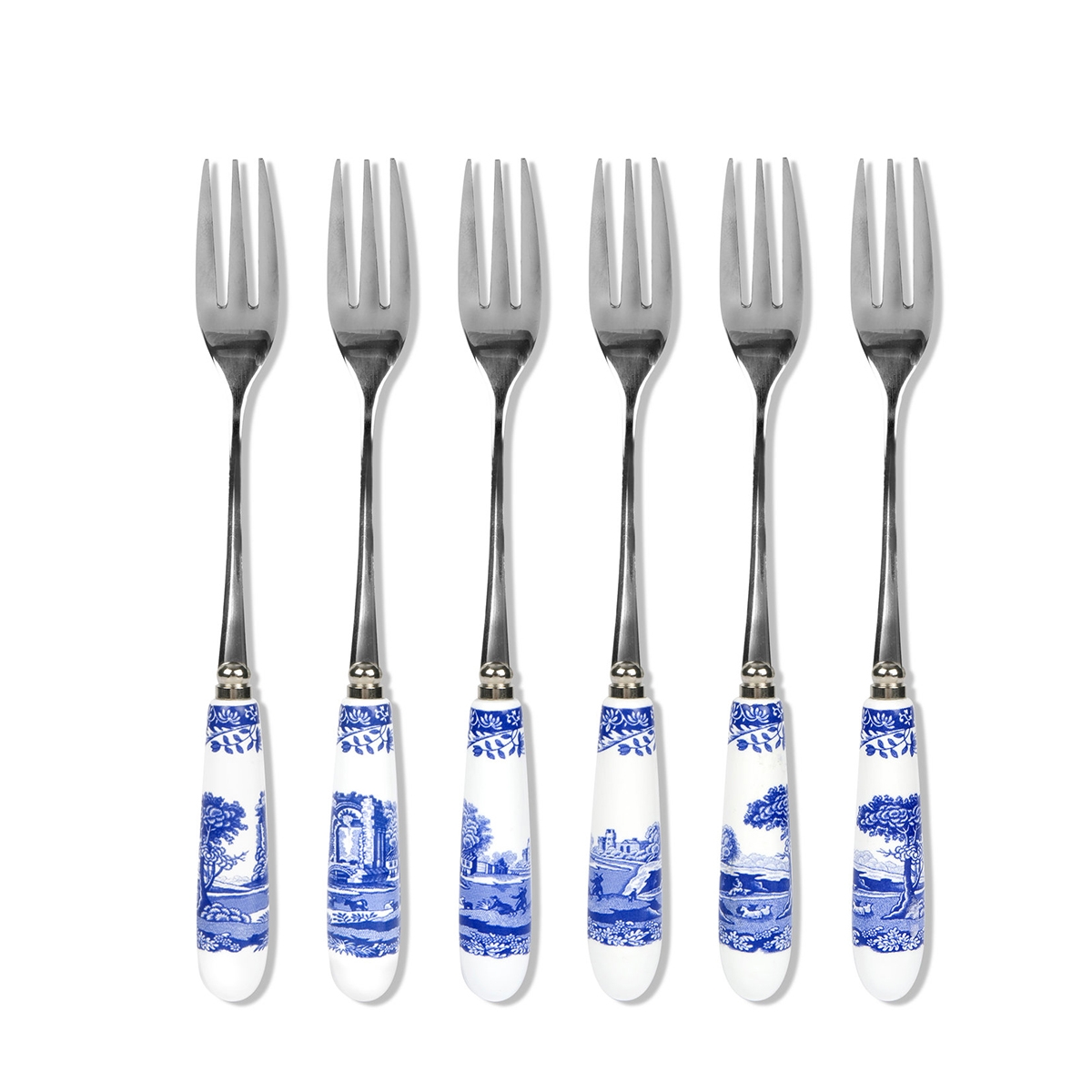Set aus 6 Dessertgabeln aus Edelstahl und Keramik im englischen Stil Blue Italian Aktion Set aus 6 Dessertgabeln aus Edelstahl und Keramik im englischen Stil Blue Italian Aktion