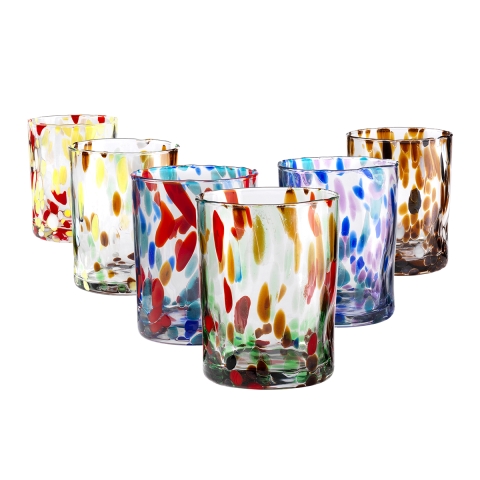 Set mit 6 Wassergläsern 10 cm aus farbigem Glas, kreatives Design Banderoles Aktion