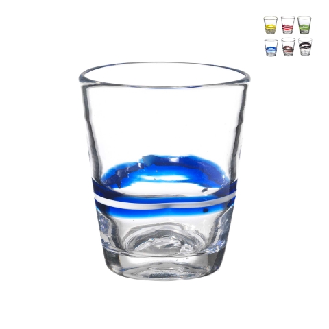Set mit 6 Wassergläsern aus Glas, farbig gestreift, 10cm Eolo Aktion