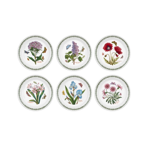 Set aus 6 flachen Tellern 20 cm aus Porzellan Portmeirion Botanic Garden Aktion