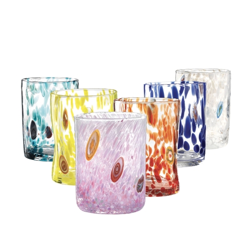 Set mit 6 bunten Wassergläsern aus Glas, 10 cm, Murrine Aktion