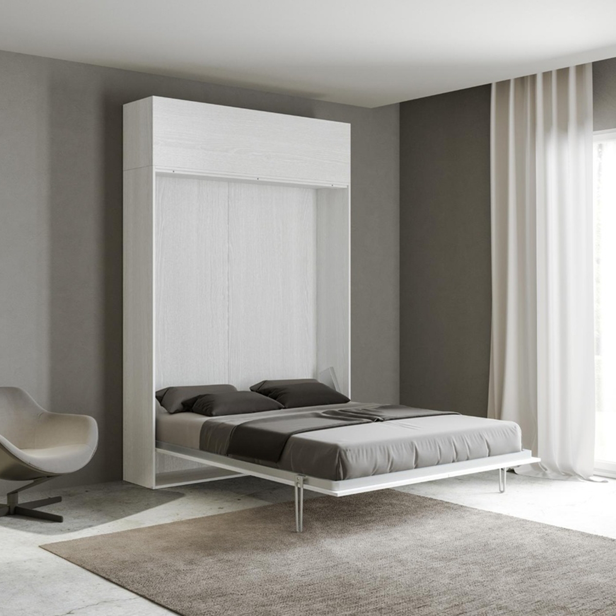 Kentaro Wandklappbett Doppelbett mit weißem Hängeelement Vasistas