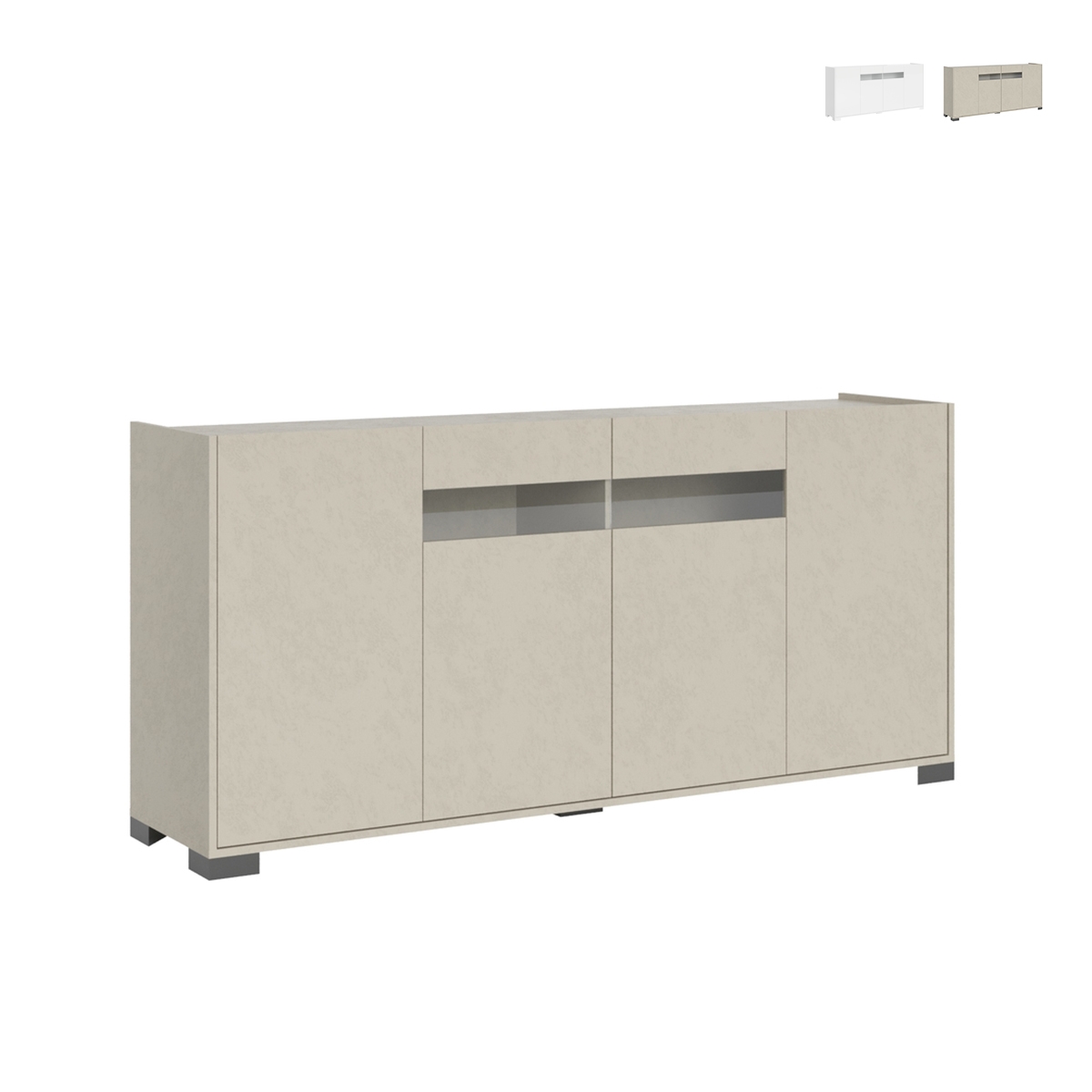 Moderne Anrichte mit 4 Türen und Rauchglas, 172x40x81 Riflesso