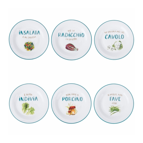 Set aus 6 Beilagentellern aus Porzellan, verschiedene Designs, Le Travisate Aktion