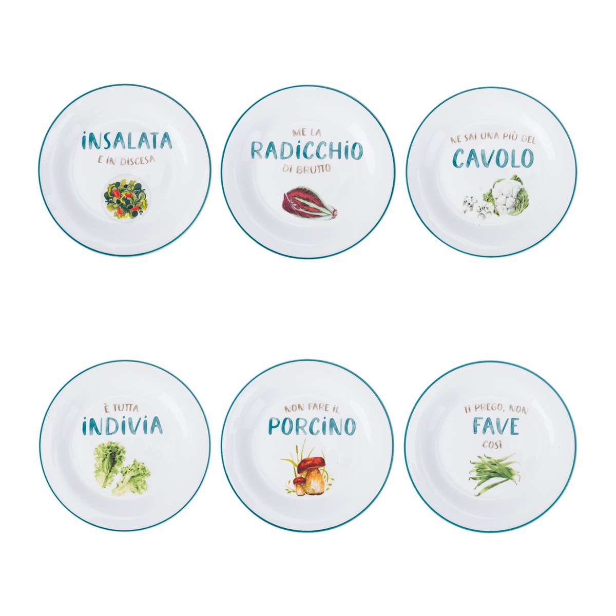 Set aus 6 Beilagentellern aus Porzellan, verschiedene Designs, Le Travisate Aktion Set aus 6 Beilagentellern aus Porzellan, verschiedene Designs, Le Travisate Aktion