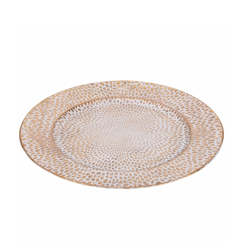 6er-Set Tischuntersetzer 33cm, elegant dekoriert in Gold und Weiß, Modell Drop Aktion