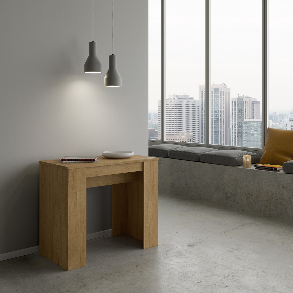 Ausziehbarer Konsolentisch aus Naturholz Eingang/Wohnzimmer 90x48-308 Basic Aktion Ausziehbarer Konsolentisch aus Naturholz Eingang/Wohnzimmer 90x48-308 Basic Aktion
