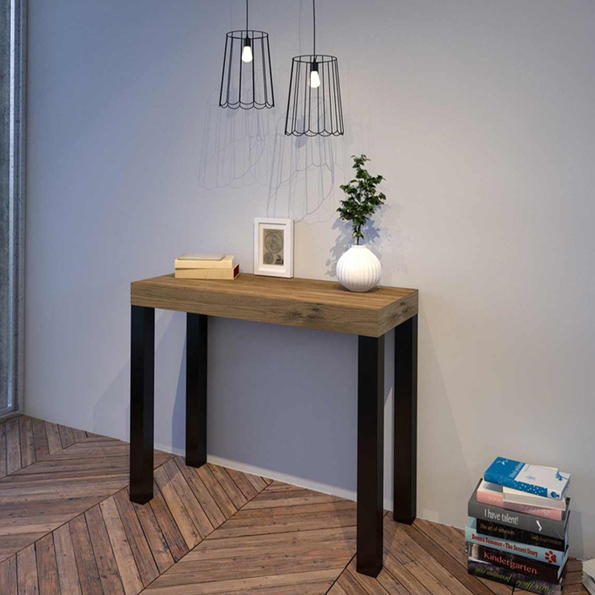 Ausziehbarer Konsolentisch im Industrie-Stil aus Holz 90x40-196 Everyday Small Aktion Ausziehbarer Konsolentisch im Industrie-Stil aus Holz 90x40-196 Everyday Small Aktion