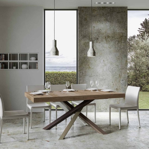 Moderner ausziehbarer Tisch mit überkreuzten Holzbeinen 90x180-440 Volantis Aktion