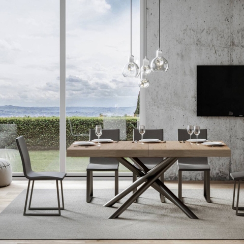 Ausziehbarer Esstisch im Industriedesign, Holz-Anthrazit, 90x180-440, Famas Aktion