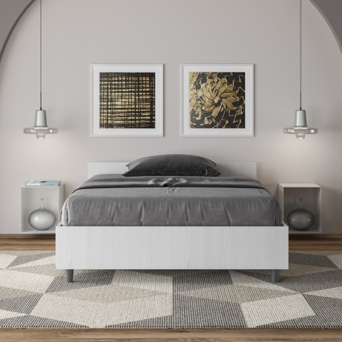 Bett für eineinhalb Personen mit Lattenrost, weiß Esche, 120x190, Nuamo Aktion