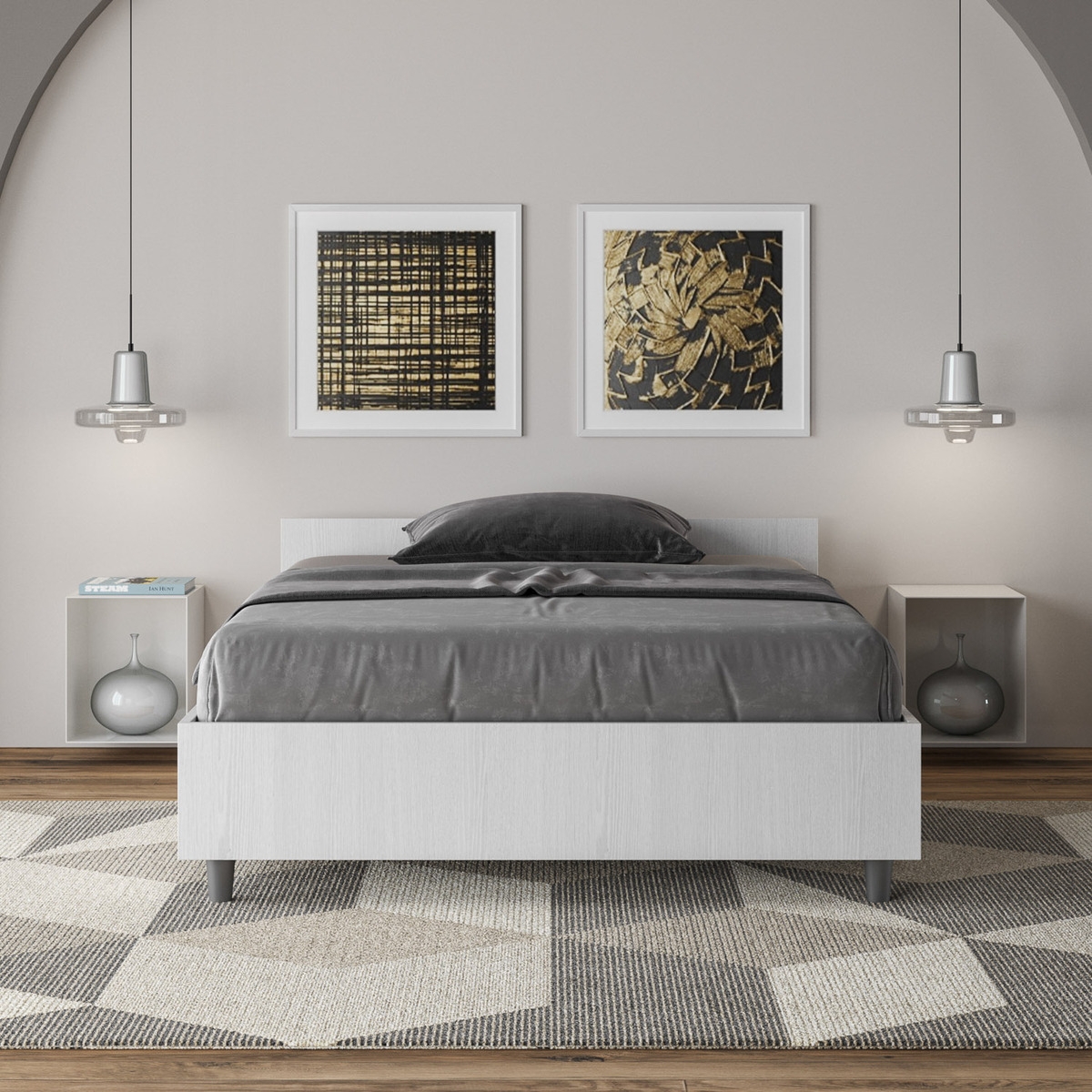 Bett für eineinhalb Personen mit Lattenrost, weiß Esche, 120x190, Nuamo Aktion Bett für eineinhalb Personen mit Lattenrost, weiß Esche, 120x190, Nuamo Aktion