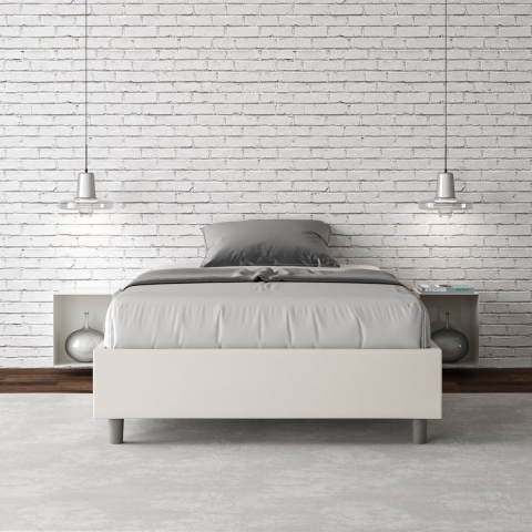 Französisches Doppelbett mit Bettkasten 140x190 in weißem Kunstleder Azelia Aktion