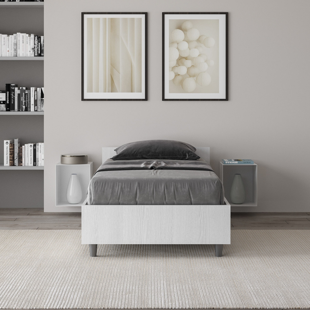 Einzelbett mit Stauraum 80x190 in Weißholz Nuamo Aktion Einzelbett mit Stauraum 80x190 in Weißholz Nuamo Aktion