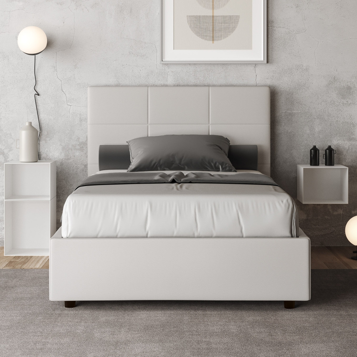 Französisches Bett 140x190 cm weißes Kunstleder mit Stauraumkopfteil Mika Aktion Französisches Bett 140x190 cm weißes Kunstleder mit Stauraumkopfteil Mika Aktion