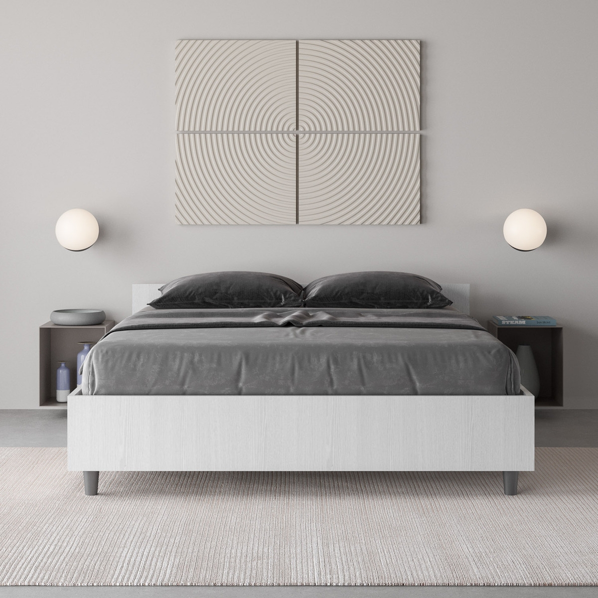 Französisches Doppelbett mit Bettkasten 140x190 aus weißem Holz Nuamo