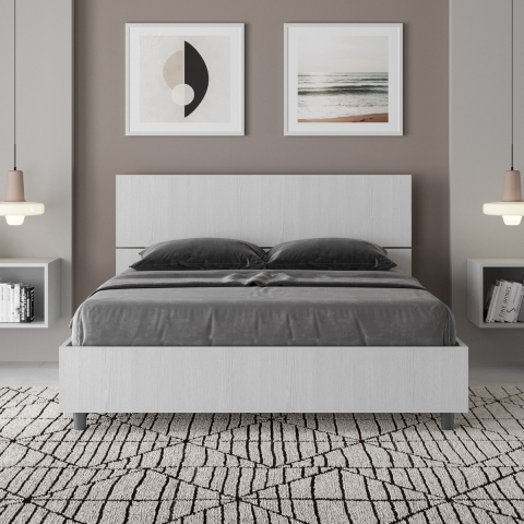 Französisches Doppelbett 140x190 mit gerader Holz-Kopfteil in Weiß Demas Aktion
