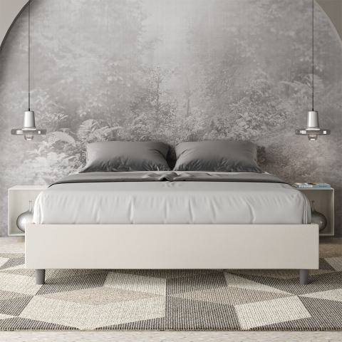 Gepolstertes Doppelbett in weißem Kunstleder 160x190 Azelia Aktion