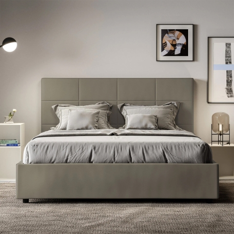 Doppelbett mit Bettkasten 160x190 in beigefarbenem Kunstleder Mika Aktion