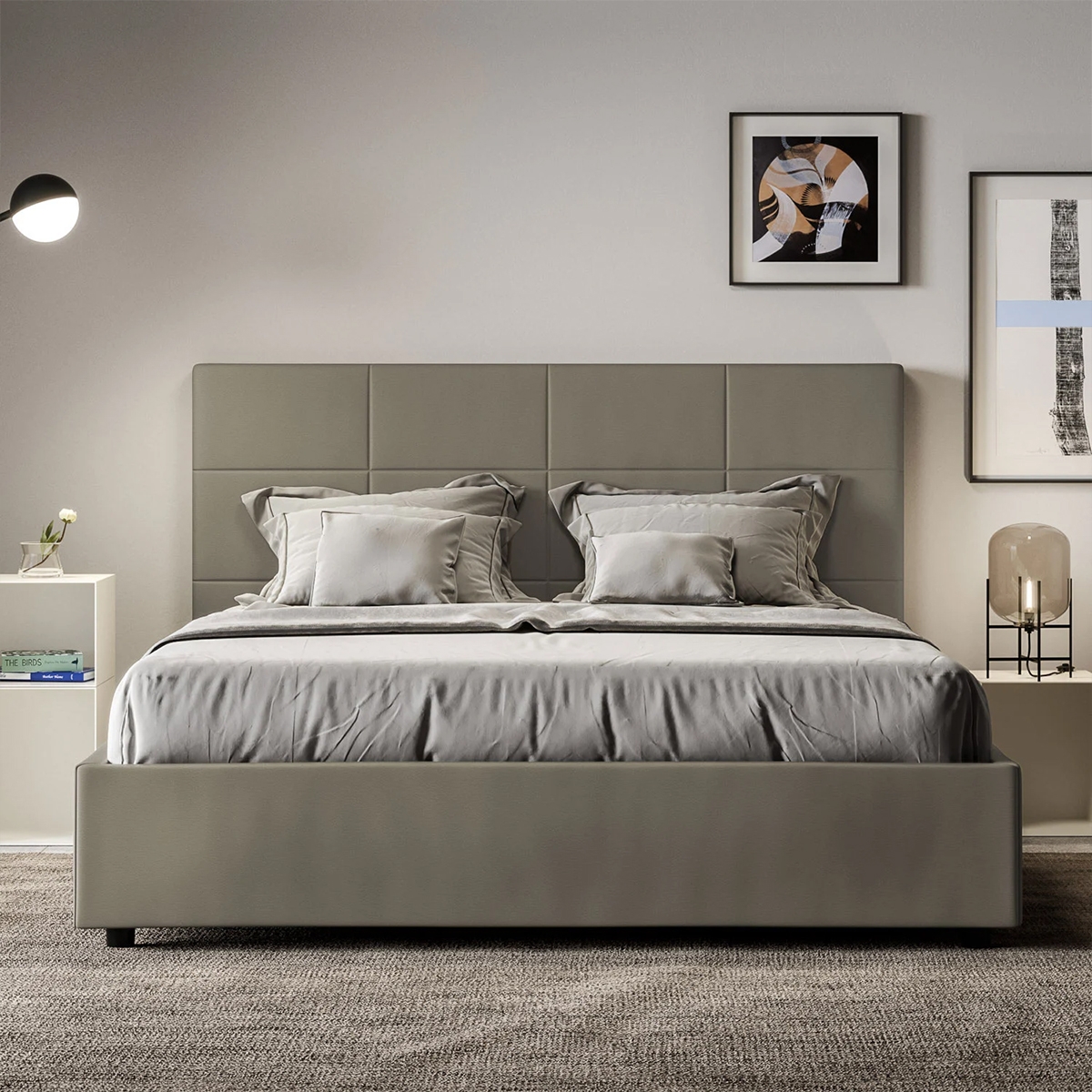 Doppelbett mit Bettkasten 160x190 in beigefarbenem Kunstleder Mika