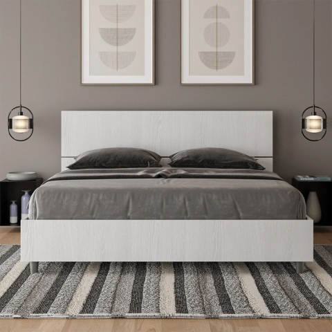 Doppelbett 160x190 cm modernes Design Weiß mit Lattenrost Kopfteil Demas Aktion