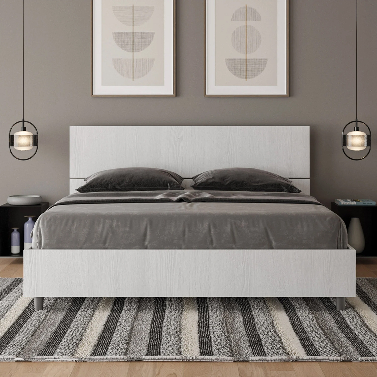 Doppelbett 160x190 cm modernes Design Weiß mit Lattenrost Kopfteil Demas