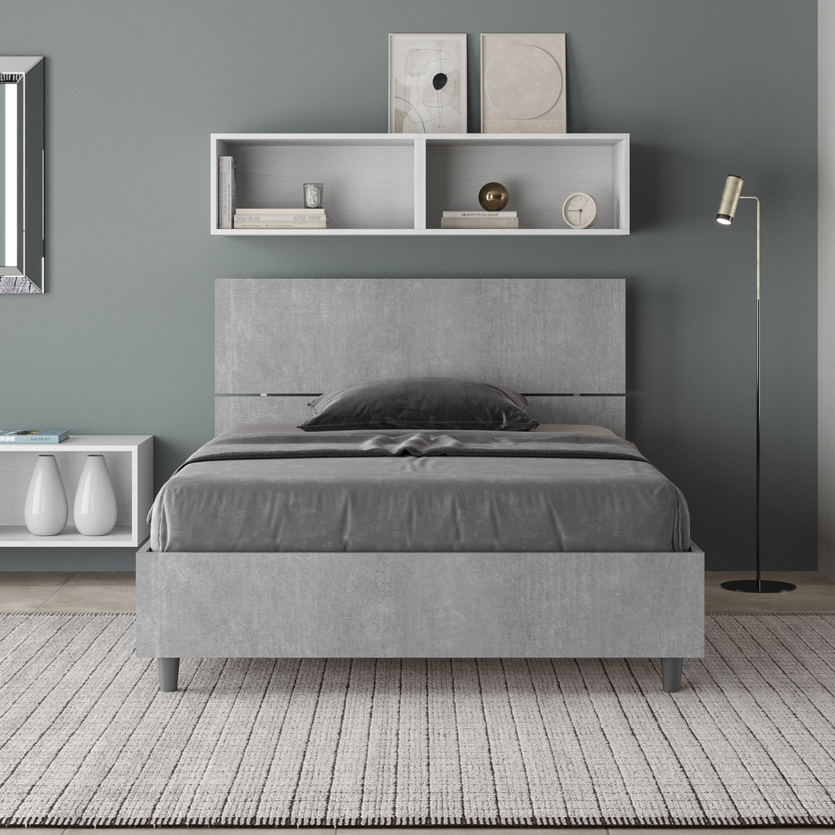 Bett 1,5 Plätze 120x200cm mit Stauraum und geneigtem Kopfteil Demas Aktion