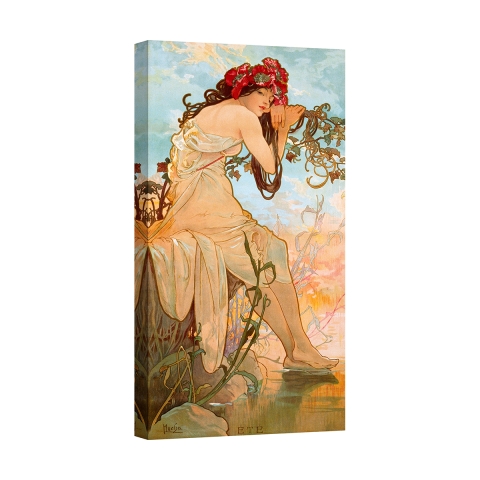 Leinwanddruck Dame mit floralen Verzierungen Sommer Alphonse Mucha Aktion