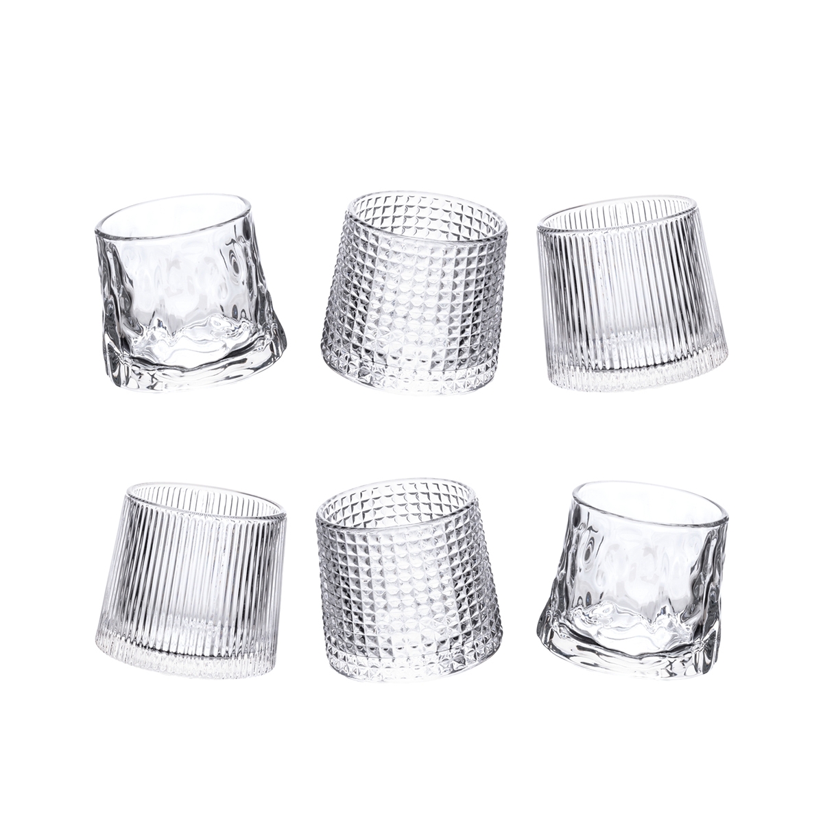 Set mit 6 retro-dekorierten Vintage Schnapsgläsern, kippbar aus Glas Aktion