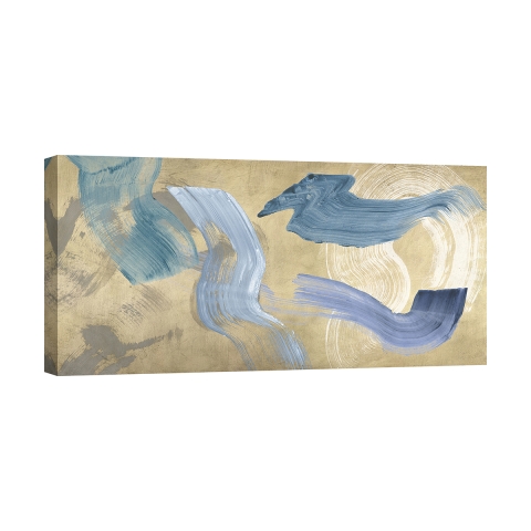 Moderne abstrakte Leinwanddruck "Blue Waves on Gold" von Haru Ikeda Aktion