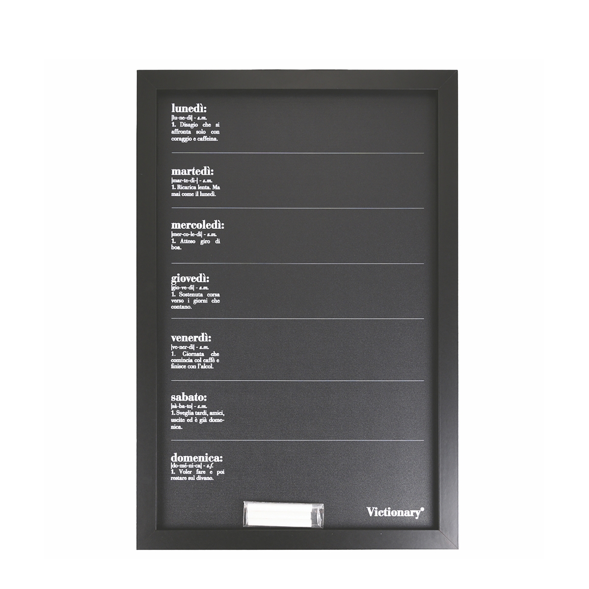 Schwarzes vertikales Wochenplan Tafelfolie 40x60cm mit Kreidestiften Victionary Week