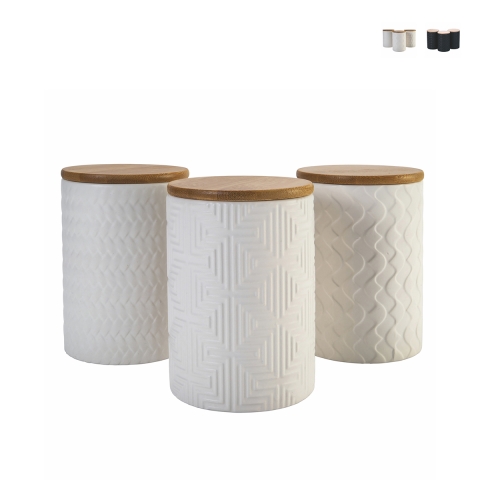 Set aus 3 Küchenbehältern aus Keramik mit Deckel Shade of Shape Geometrie Aktion