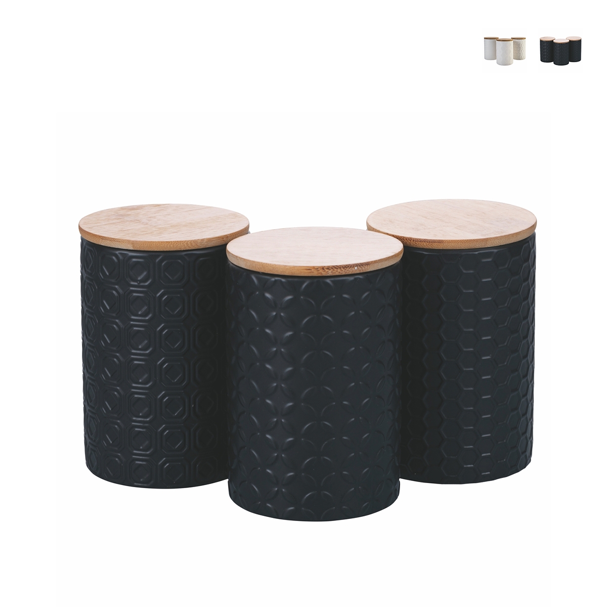 Set aus 3 Küchenbehältern aus Keramik mit Deckel Shade of Shape Geometrie Lagerbestand Set aus 3 Küchenbehältern aus Keramik mit Deckel Shade of Shape Geometrie Lagerbestand